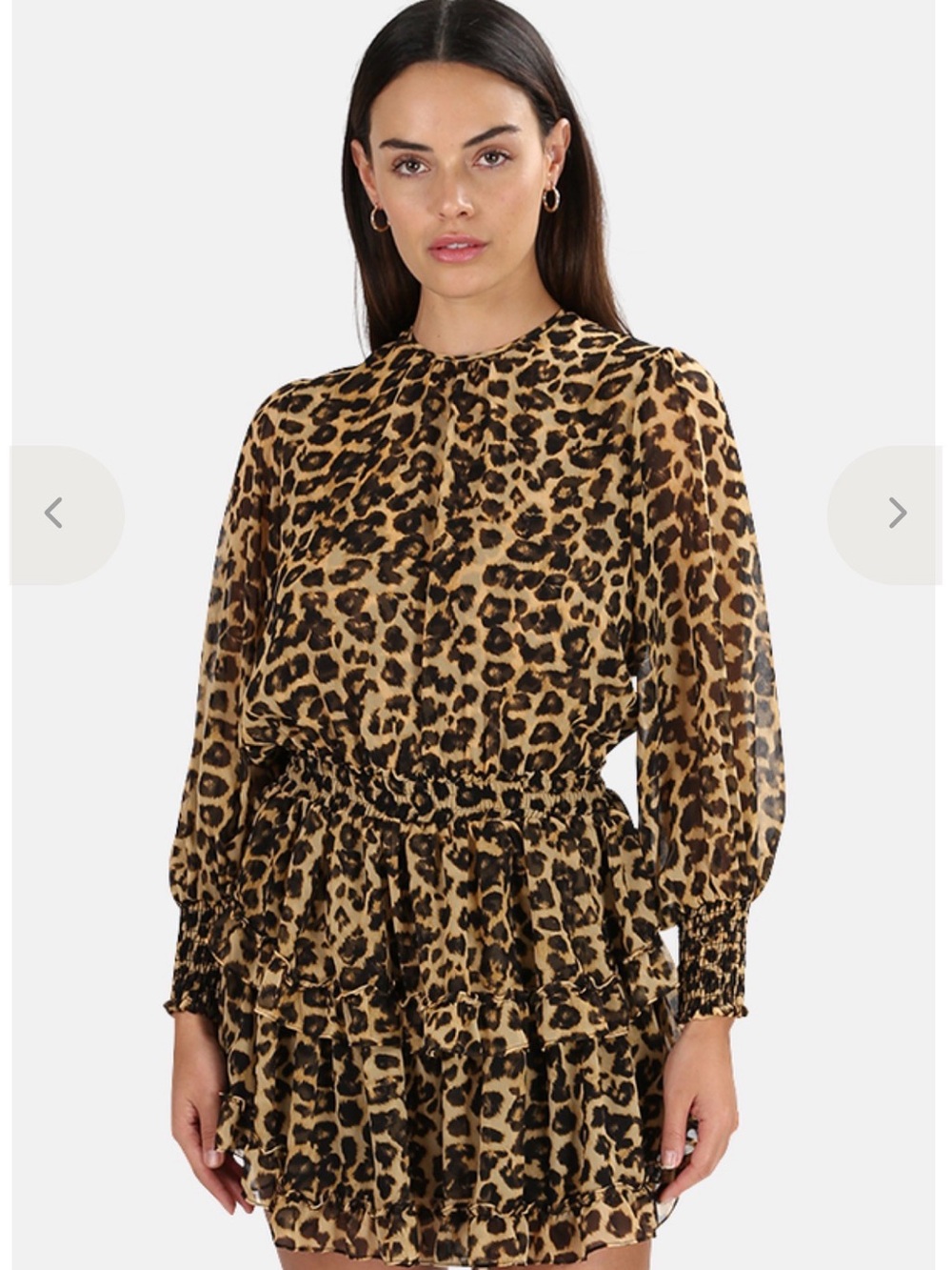Misa Los Angeles Leopard Print Ruffle Tunic Top - Tan & Black